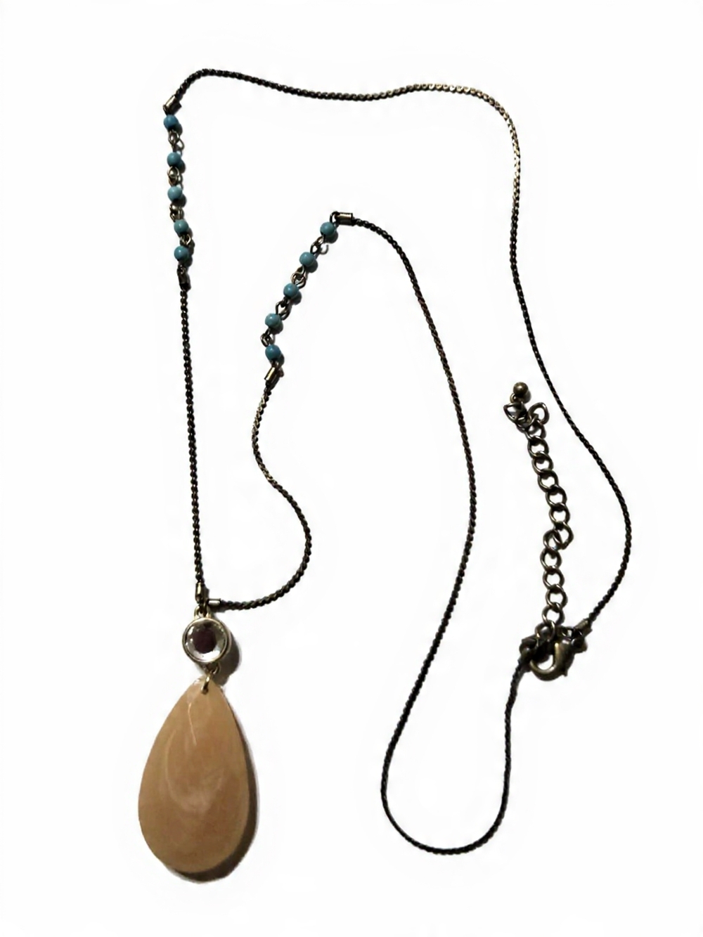 Lane Bryant Delicate Teardrop Pendant Necklace in Light Pink and Turquoise Beads